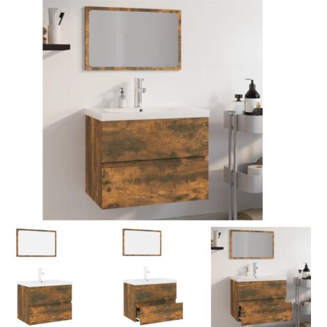 The Living Store Badmöbel-Set Räuchereiche Holzwerkstoff - Badezimmermöbel-Sets