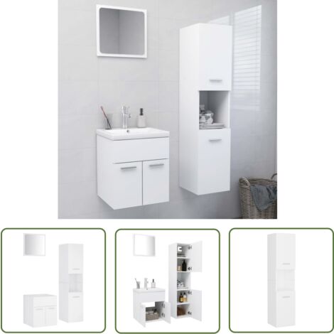 The Living Store Badmöbel-Set Weiß Holzwerkstoff - Badezimmersatz - Badmöbel - Holzwerkstoff - Weißes Badmöbel - Spiegelschrank