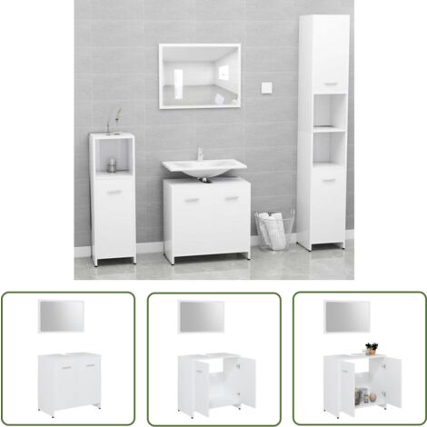 The Living Store Badmöbel-Set Weiß Holzwerkstoff - Badmöbel - Badezimmermöbel - Holzschrank - Spiegelschrank - Waschtischunterschrank