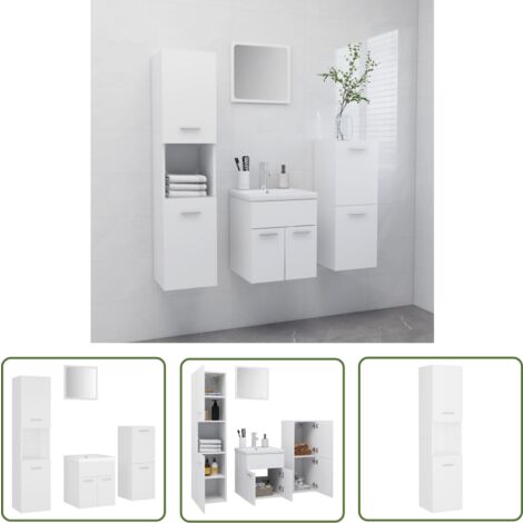 The Living Store Badmöbel-Set Weiß Holzwerkstoff - Badmöbel Set - Badezimmermöbel - Duschkabine - Spiegelschrank - Waschbeckenunterschrank