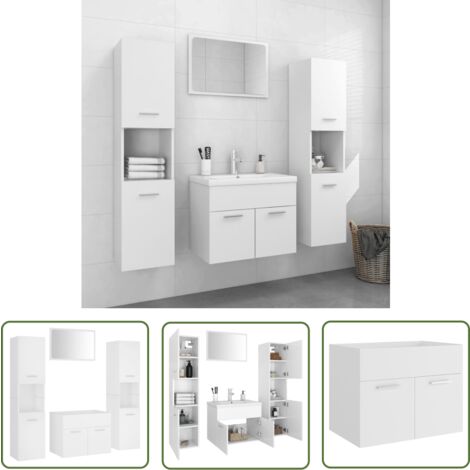 The Living Store Badmöbel-Set Weiß Holzwerkstoff - Badmöbel Set - Badezimmermöbel - Holzwerkstoff - Weißes Badmöbel - Spiegelschrank