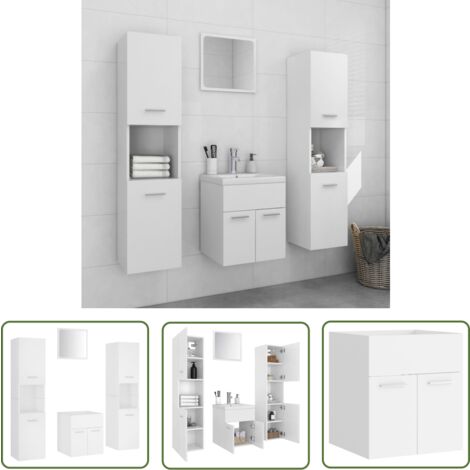 The Living Store Badmöbel-Set Weiß Holzwerkstoff - Badmöbel Set - Badezimmermöbel - Holzwerkstoff - Weißes Badmöbel - Spiegelschrank