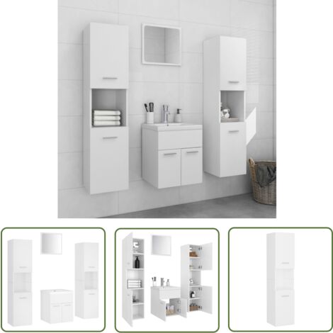 The Living Store Badmöbel-Set Weiß Holzwerkstoff - Badmöbel Set - Badezimmermöbel - Schreibtisch - Spiegelschrank - Waschbeckenunterschrank