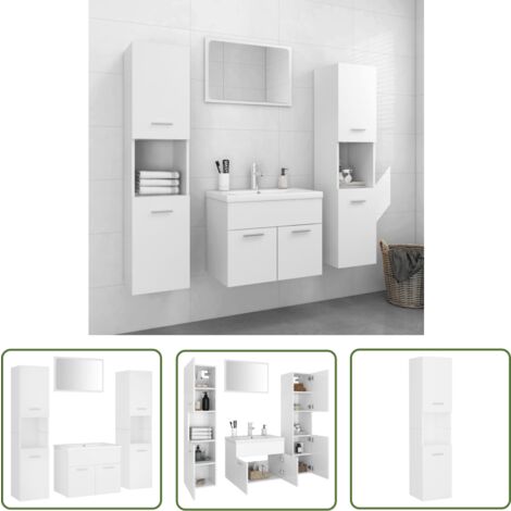 The Living Store Badmöbel-Set Weiß Holzwerkstoff - Stilvolles Badmöbel-Set - Badezimmermöbel - Wandspiegel - Waschbeckenunterschrank - Hochschrank
