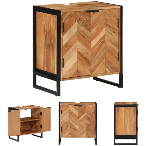 The Living Store Badschrank 55x35x60 cm Massivholz Akazie und Eisen -  Badezimmermöbel-Sets
