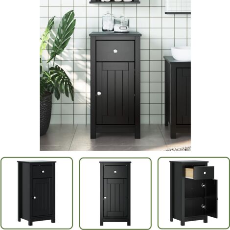 The Living Store Badschrank BERG Schwarz 40x34x80 cm Massivholz Kiefer - Badeschrank - Badmöbel - Kiefernholzmöbel - Schwarzer Schrank - Handtuchhalter
