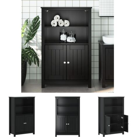 The Living Store Badschrank BERG Schwarz 69,5x34x110 cm Massivholz Kiefer -  Badezimmermöbel-Sets