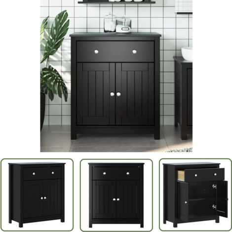 The Living Store Badschrank BERG Schwarz 69,5x34x80 cm Massivholz Kiefer - Badeschrank - Badmöbel - Kiefernholzmöbel - Schwarz - Handtuchhalter