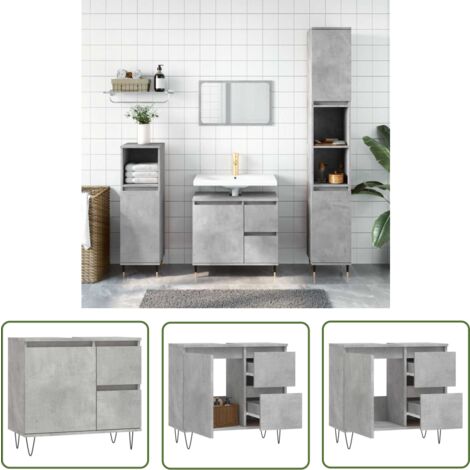 The Living Store Badschrank Betongrau 65x33x60 cm Holzwerkstoff - Badeschrank - Badezimmermöbel - Holzwerkstoff - Betonsteinoptik - Industrieller Stil