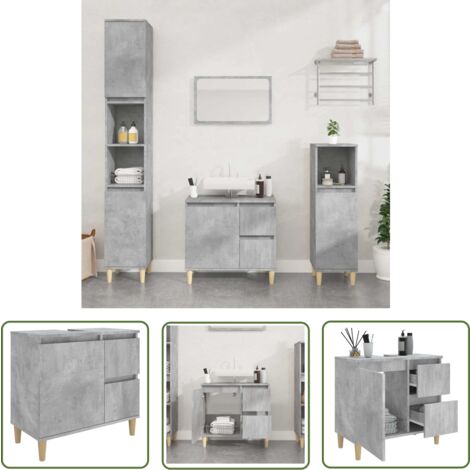 The Living Store Badschrank Betongrau 65x33x60 cm Holzwerkstoff - Badschrank - Badezimmermöbel - Betonoptik - Holzwerkstoff - Eukalyptus