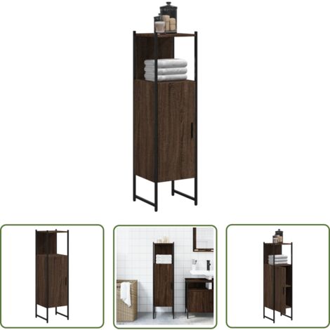 The Living Store Badschrank Braun Eichen-Optik 33x33x120,5 cm Holzwerkstoff - Badezimmermöbel - Badschrank - Holzwerkstoff - Pulverbeschichtet - Eichendekor