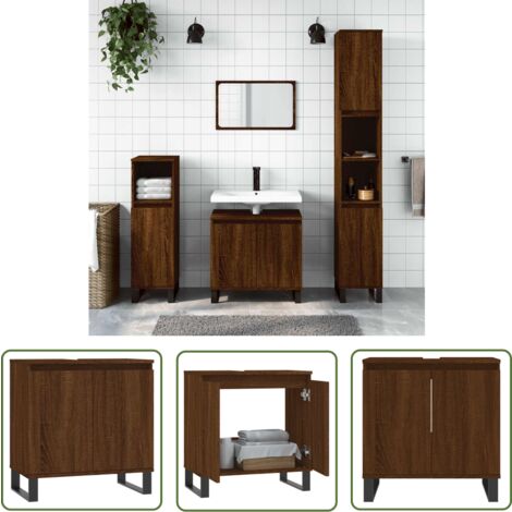 The Living Store Badschrank Braun Eichen-Optik 58x33x60 cm Holzwerkstoff - Badeschrank - Badezimmermöbel - Holzwerkstoff - Eichendekor - Industrieller Stil