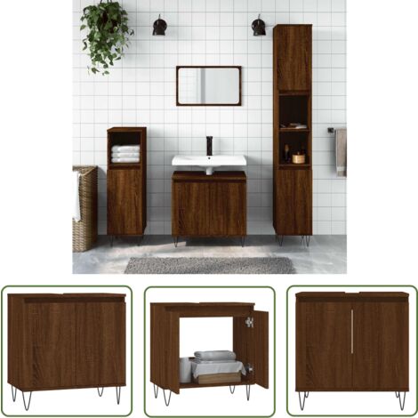 The Living Store Badschrank Braun Eichen-Optik 58x33x60 cm Holzwerkstoff - Badeschrank - Badmöbel - Eichendekor - Holzwerkstoff - Wandregal