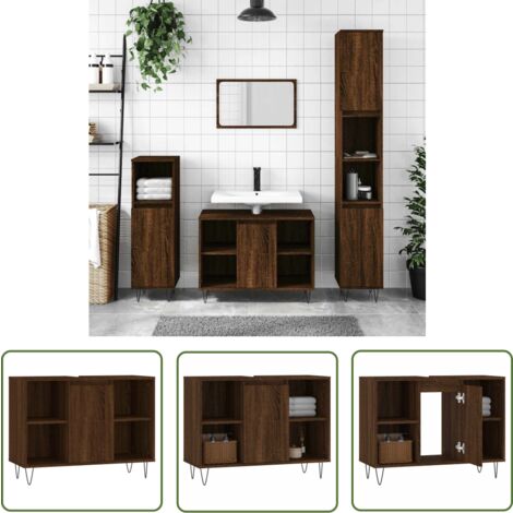 The Living Store Badschrank Braun Eichen-Optik 80x33x60 cm Holzwerkstoff - Badeschrank - Badezimmermöbel - Holzwerkstoff - Eichendekor - Industrieller Stil