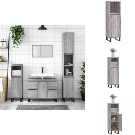 The Living Store Badschrank Grau Sonoma 30x30x100 cm Holzwerkstoff - Holzwerkstoff Schrank