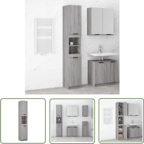 The Living Store Badschrank Grau Sonoma 32x34x188,5 cm Holzwerkstoff - Badeschrank - Badezimmermöbel - Holzschrankküche - Grau Sonoma - Spiegelschrank