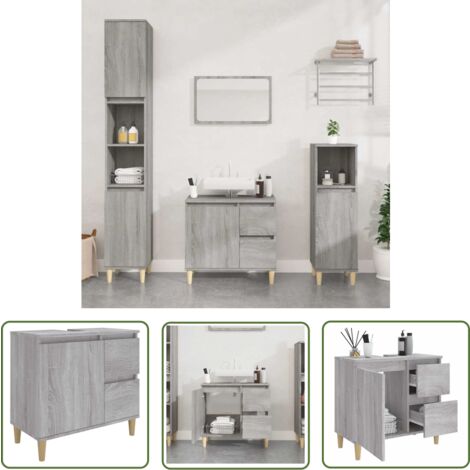 The Living Store Badschrank Grau Sonoma 65x33x60 cm Holzwerkstoff - Badezimmermöbel - Badschrank - Schubladenschrank - Unterschrank - Grau Sonoma