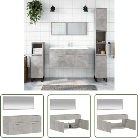 The Living Store Badschrank mit Spiegel Betongrau Holzwerkstoff - Badezimmermöbel - Badschrank - Spiegel - Holzwerkstoff - Betongrau