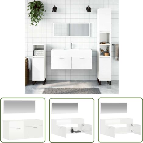 The Living Store Badschrank mit Spiegel Hochglanz-Weiß Holzwerkstoff - Badezimmermöbel - Badschrank - Spiegel - Holzwerkstoff - Weiß