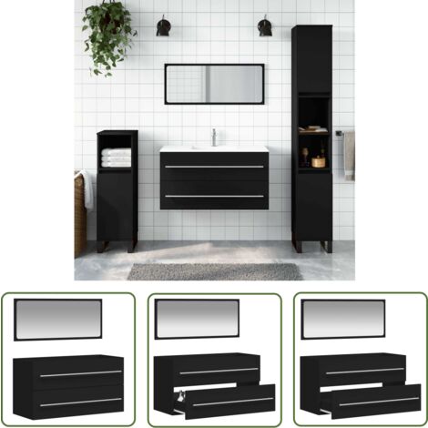 The Living Store Badschrank mit Spiegel Schwarz Holzwerkstoff - Badezimmermöbel - Badschrank - Spiegel - Holzwerkstoff - Schwarzer Badschrank
