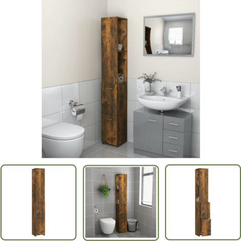 The Living Store Badschrank Räuchereiche 25x26,5x170 cm Holzwerkstoff - Badeschrank - Badezimmermöbel - Holzschränke - Holzwerkstoff - Schrank