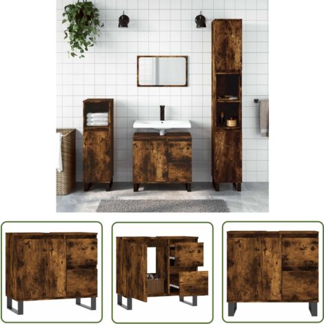 The Living Store Badschrank Räuchereiche 65x33x60 cm Holzwerkstoff - Badeschrank - Badmöbel - Holzwerkstoff - Badezimmerorganisation - Raufasertapete