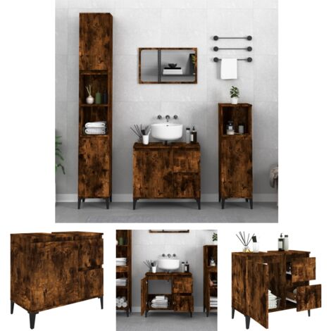 The Living Store Badschrank Räuchereiche 65x33x60 cm Holzwerkstoff - Badezimmermöbel-Sets