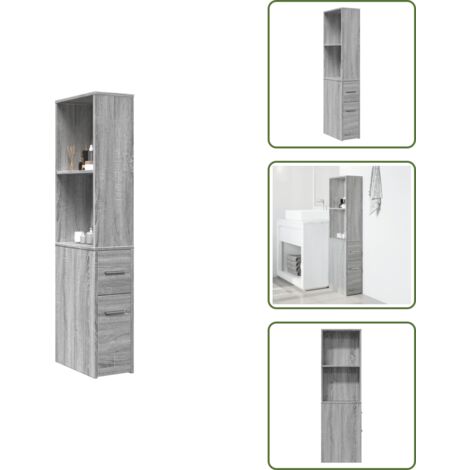 The Living Store Badschrank Schmal mit Rollen Grau Sonoma Holzwerkstoff - Schrank