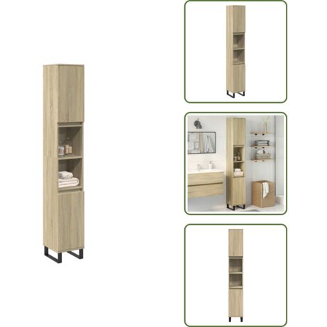 The Living Store Badschrank Sonoma-Eiche 30x30x190 cm Holzwerkstoff - Holzwerkstoff