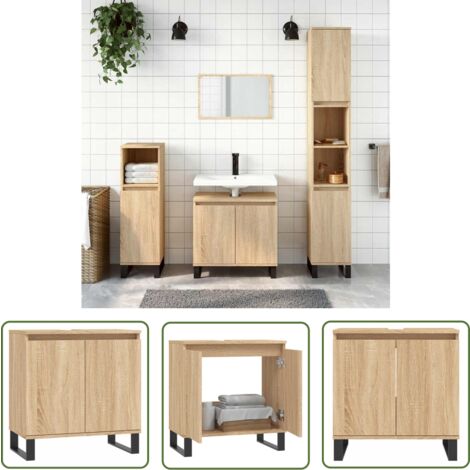 The Living Store Badschrank Sonoma-Eiche 58x33x60 cm Holzwerkstoff - Badeschrank - Badezimmermöbel - Holzwerkstoff - Badschrank Sonoma Eiche - Industrieller Stil