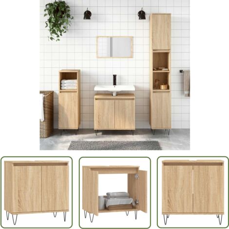 The Living Store Badschrank Sonoma-Eiche 58x33x60 cm Holzwerkstoff - Badeschrank - Badmöbel - Holzwerkstoff - Sonoma-Eiche - Industrieller Stil
