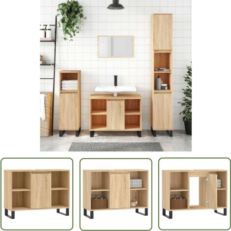 The Living Store Badschrank Sonoma-Eiche 80x33x60 cm Holzwerkstoff - Badeschrank - Holzschrank - Badezimmermöbel - Unterschrank - Waschttisch