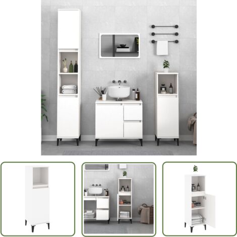 The Living Store Badschrank Weiß 30x30x100 cm Holzwerkstoff - Badezimmermöbel - Badschrank - Holzwerkstoff - Weißer Badschrank - Spiegelschrank