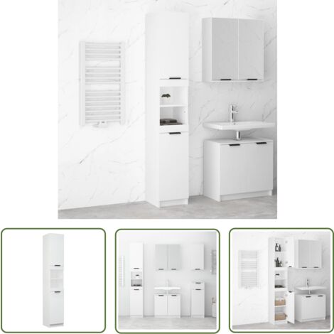 The Living Store Badschrank Weiß 32x34x188,5 cm Holzwerkstoff - Badeschrank - Holzschrankküche - Badezimmermöbel - Aufbewahrung Im Badezimmer - Spiegelschrank