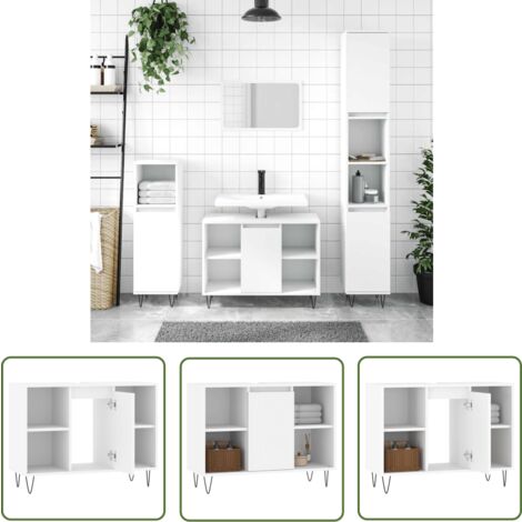 The Living Store Badschrank Weiß 80x33x60 cm Holzwerkstoff - Badeschrank - Holzwerkstoff - Weißer Badschrank - Badezimmermöbel - Spiegelschrank