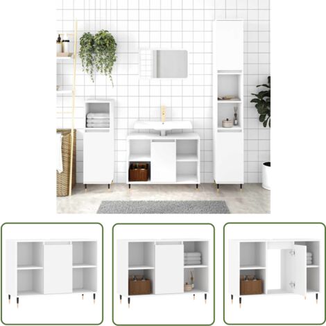 The Living Store Badschrank Weiß 80x33x60 cm Holzwerkstoff - Badeschrank - Holzwerkstoff - Weißer Schrank - Badezimmermöbel - Spiegelschrank