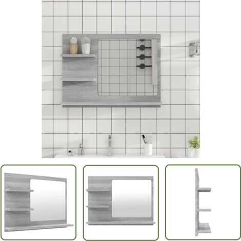 The Living Store Badspiegel Grau Sonoma 60x10,5x45 cm Holzwerkstoff - Badspiegel - Holzwerkstoff - Spiegelschrank - Badezimmermöbel - Grau Sonoma