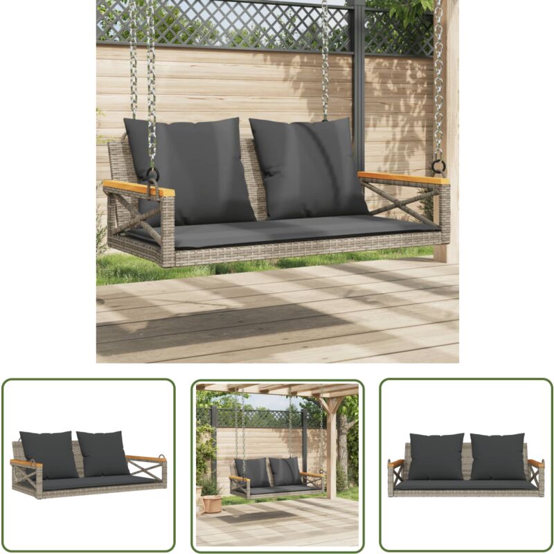 Produit shopeco.fr : Balancelle avec coussins gris 109x62x40 cm résine tressée - Balancelle De Jardin - Banc De Jardin - Chaise Suspendue - Fauteuil Suspendu