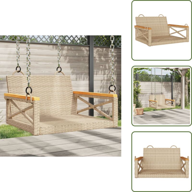Balancelle beige 63x62x40 cm résine tressée - Balancelle Jardin - Chaise Suspendue - Fauteuil Extérieur - Mobilier De Jardin - Relax - The Living