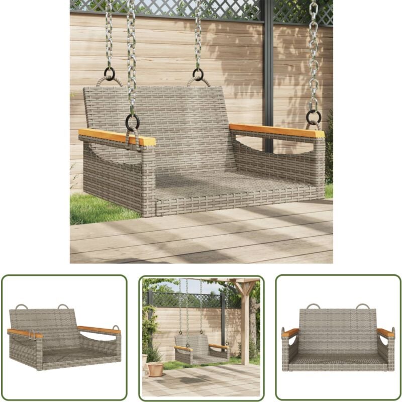 The Living Store - Balancelle gris 63x62x40 cm résine tressée - Balancelle De Jardin - Chaise Suspendue - Fauteuil Extérieur - Mobilier De Jardin
