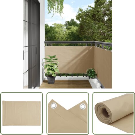 The Living Store Balkonsichtschutz Oxfordgewebe 75x400 cm Beige - Balkon Privacy Screen - Sichtschutz Für Balkon - Windschutz - Wasserfestes Gewebe - UV Schutz