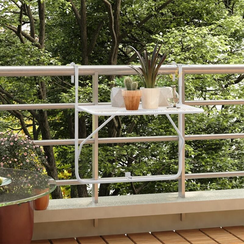 The Living Store - Table de balcon Blanc 60x40 cm Acier Blanc