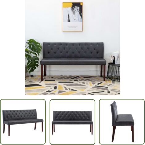 The Living Store Banc 148,5 cm Gris Similicuir daim - Banc Retro - Banc Coffre - Banc Tissu - Meuble Salle À Manger - Chaise Confortable