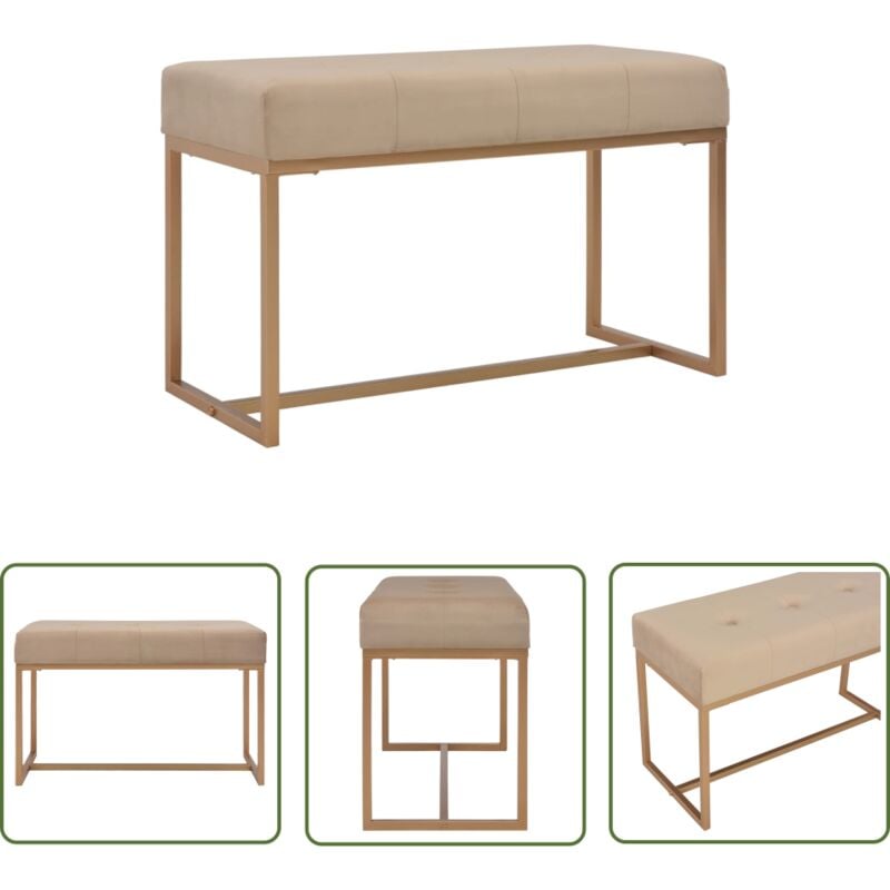 Banc d'entrée beige 80 cm velours - Banc Entrée - Banc Velours - Meuble Rangement - Décoration Intérieure - Mobilier Salon - The Living Store