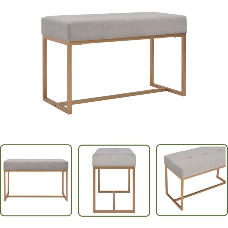 Banc 80 cm Gris Velours - Banc Velours - Banc D'entrée - Meuble Salle D'entrée - Décoration Intérieure - Canapé D'appoint - The Living Store