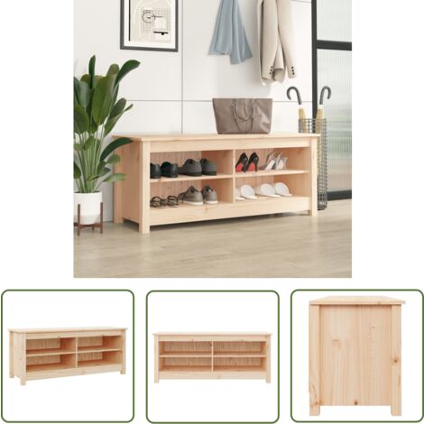 The Living Store Banc à chaussures 110x38x45,5 cm Bois de pin massif - Meuble À Chaussures - Banc Chaussure - Rangements Chaussures - Meuble Entrée - Rangement Intérieur