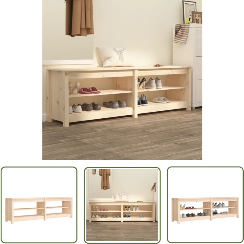 The Living Store - Banc à chaussures 160x36,5x50 cm Bois de pin massif - Meuble Entrée - Banc Chaussure - Rangement Chaussures - Rangement Intérieur