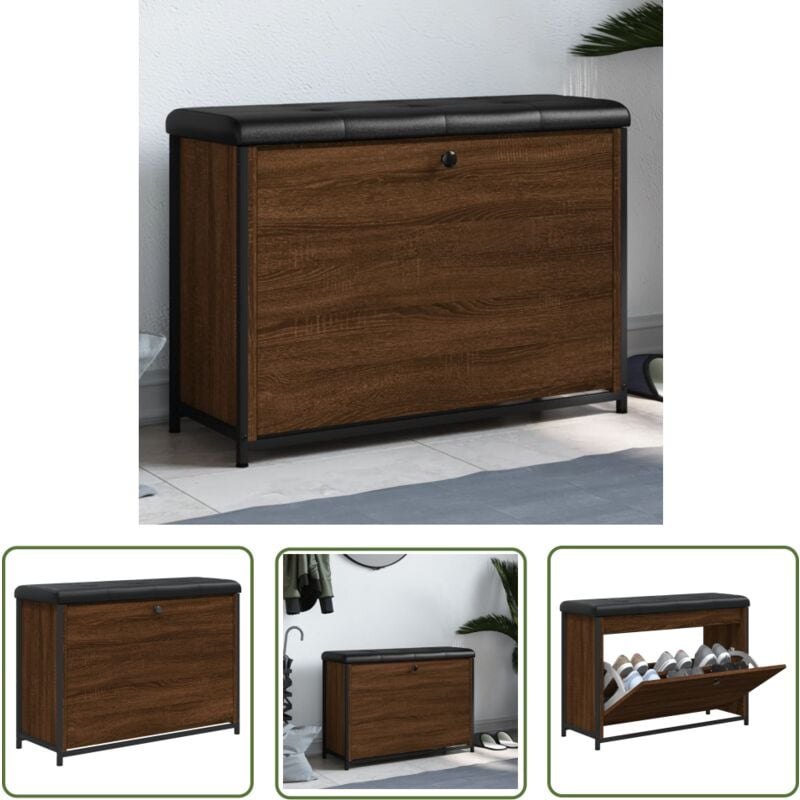 The Living Store - Banc à chaussures avec tiroir rabattable chêne fumé 82x32x56 cm - Banc Chaussure - Banc Entrée - Rangement Chaussures - Meuble