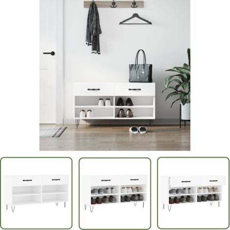The Living Store Banc à chaussures blanc 102x35x55 cm bois d'ingénierie - Meuble À Chaussures - Banc Chaussure - Rangements Chaussures - Rangement Entrée - Meuble Rangement