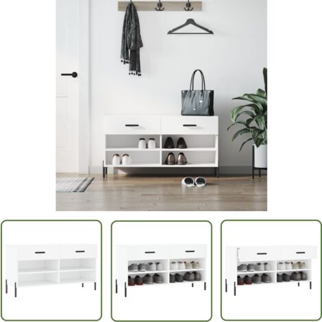 The Living Store Banc à chaussures blanc 102x35x55 cm bois d'ingénierie - Meuble Range Chaussure - Banc Chaussure - Rangement Chaussures - Meuble Entrée - Rangement Maison